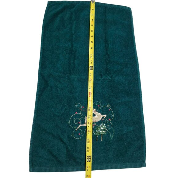Cheri Blum Holiday Hand Towel Dark Green Gold Embroidered Deer Tree Christmas - Picture 6 of 8